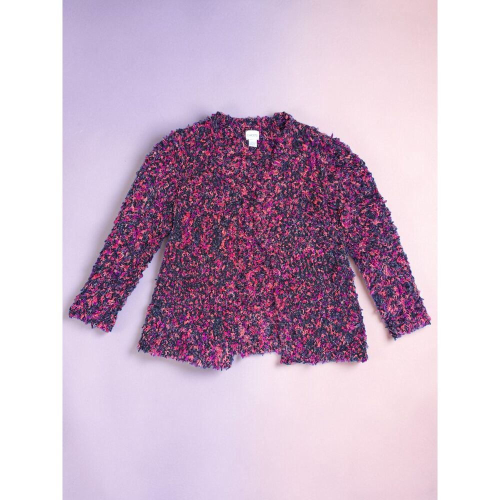 Chico’s Size 2 (US Large) Multicolor Eyelash Knit Open Front Cardigan Jacket